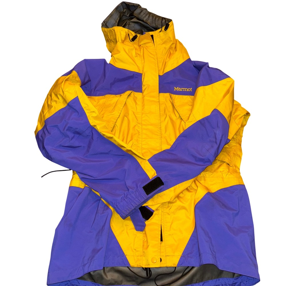Vintage Marmot Gore Tex Women's M Yellow/Purple Hiking Jacket‎ Hooded Waterproof